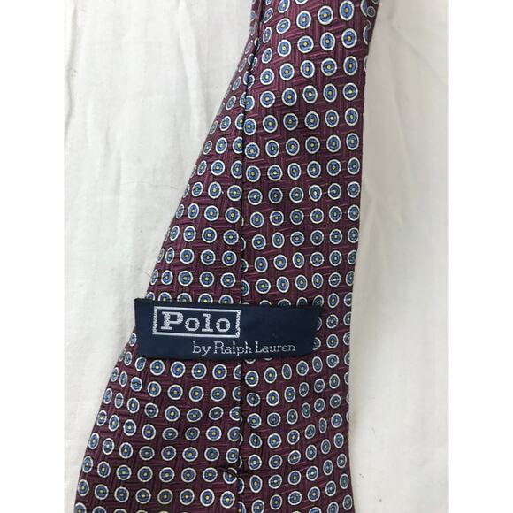 POLO By RALPH LAUREN Burgandy Geometric Neck Tie Mens 100% Silk Made In‎ USA - Picture 2 of 3